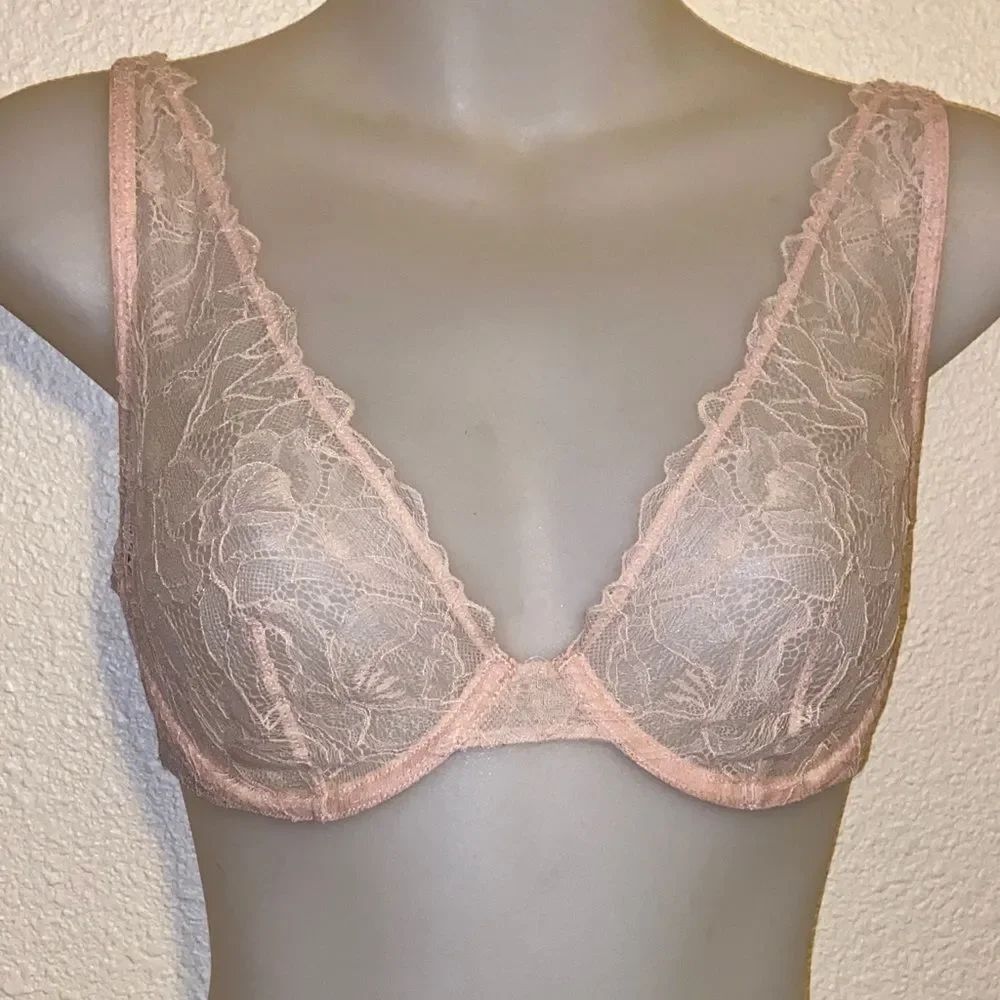 Nearly Nude Sheer Lace Underwire Bra — Light Blush Pink Size 32C/70C